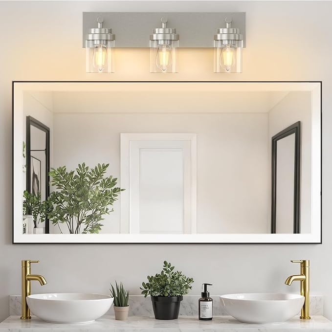 IZORRO Bathroom Vanity Light Fixture, 3-Light 22 Inch Brushed Nickel Bathroom Light Fixtures Over Mirror, with Clear Glass Shade, Modern Farmhouse Vanity Lights, Rustic Restroom Lighting Fixtures