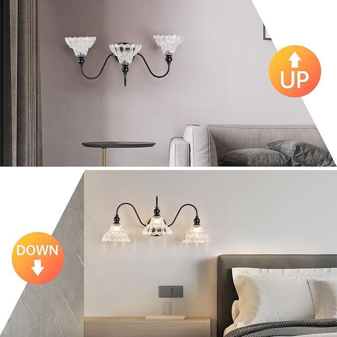 Vintage Bathroom Vanity Light Fixtures Antique 3-Light Black Vanity Lights Crystal Glass Shades Bathroom Lighting for Mirror Bedroom