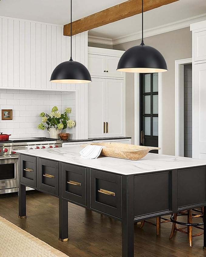 Black Pendant Light 15.7 Inch, Modern Pendant Lights Kitchen Island,Large Farmhouse Hanging Light for Dining Room Bar Cafe Bedroom