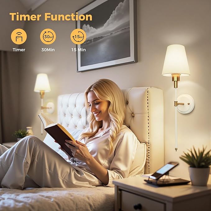DORESshop Battery Operated Wall Sconce Set of 2, Wireless Wall Light Easy to Install, 7 Color Rechargeable Wall Sconces, Sconce Wall Decor Set of 2 for Bedroom, Living Room, Gold and White, 24.6in