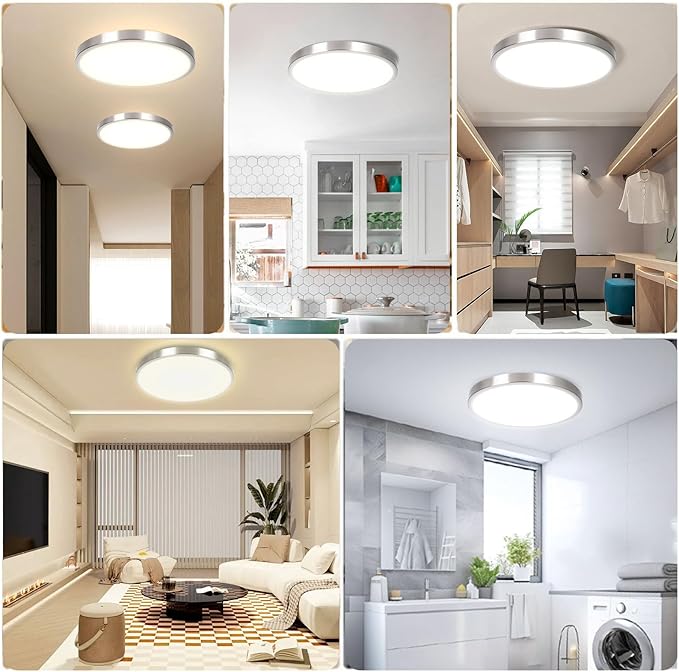 2-Pack 36W Dimmable LED Ceiling Light Fixture, 13 inch 3600lm Super Bright Modern Flush Mount Light Fixtures, 2700K/3000K/4000K/5000K/6500K Adjustable Brushed Nickel Ceiling Lamp for Bathroom Bedroom