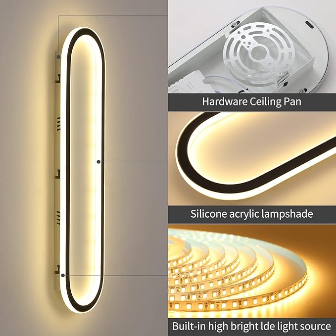 47”Flush Mount CeilingLight, Modern LED Hallway Light Fixture Dimmable CeilingLamp with Remote Control, Black Ceiling Lights for Bedroom/Balcony/Dressing Room, 3000k-6000k, 40-60W