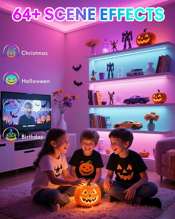 Led Strips Light for Cabinets TV Back Light Strips for Shelves with Remote Control 210 Modes APP for TV Bedroom Home Small Short Led Light Strip 4 Pre-Cut RGB Led Light Strip