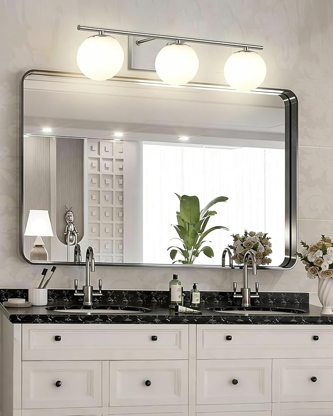 New Bathroom Vanity Light Fixtures 3 Lights Brushed Nickel Glass Shade Modern Wall Bar Sconce Over Mirror
