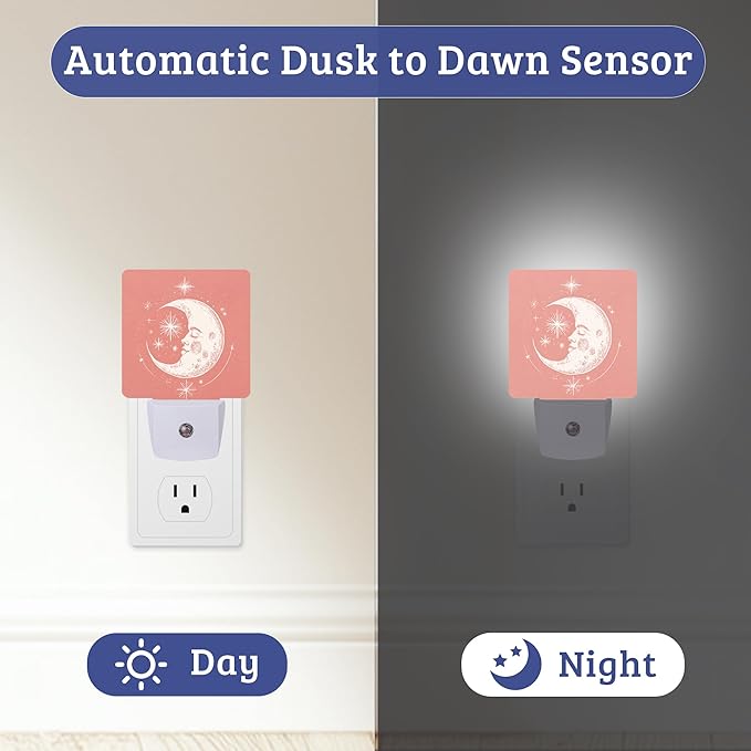 Boho Moon Night Light,Nightlight Lamp with Dusk to Dawn Sensor for Home Indoor Stairway Kitchen Corridor, Decorative Night Lights Plug Into Wall for Boys Girls Women Men Room Gifts