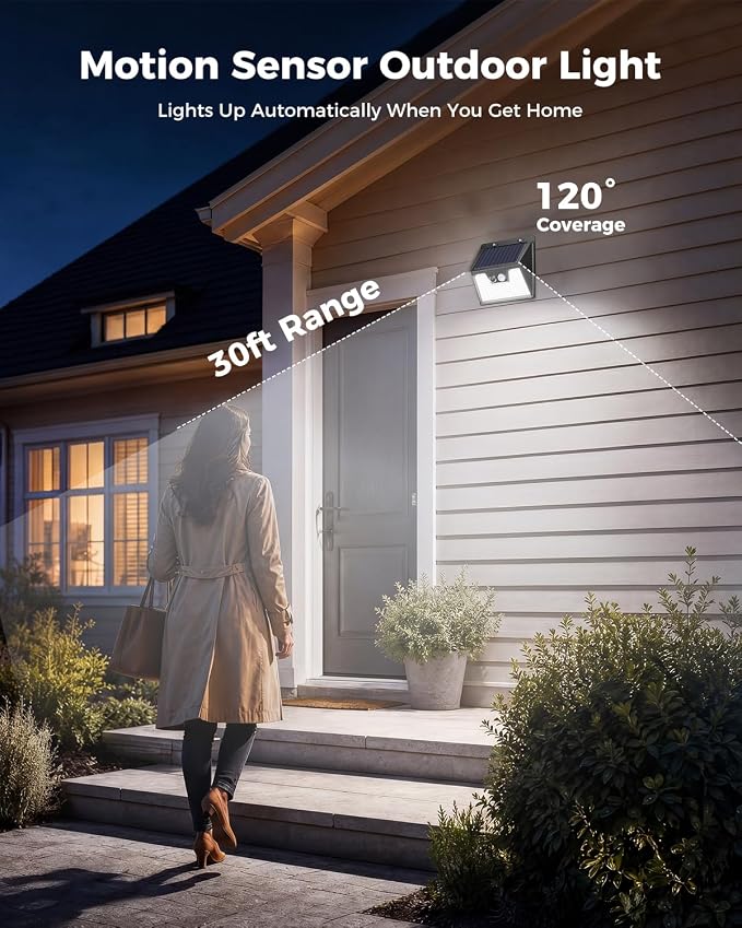 Peasur Solar Powered Lights Outdoor, 140LED 16Pack Motion Sensor Light Outside, IP65 Waterproof Fence Security Lighting with 3 Modes for Yard Wall Garden Cool White