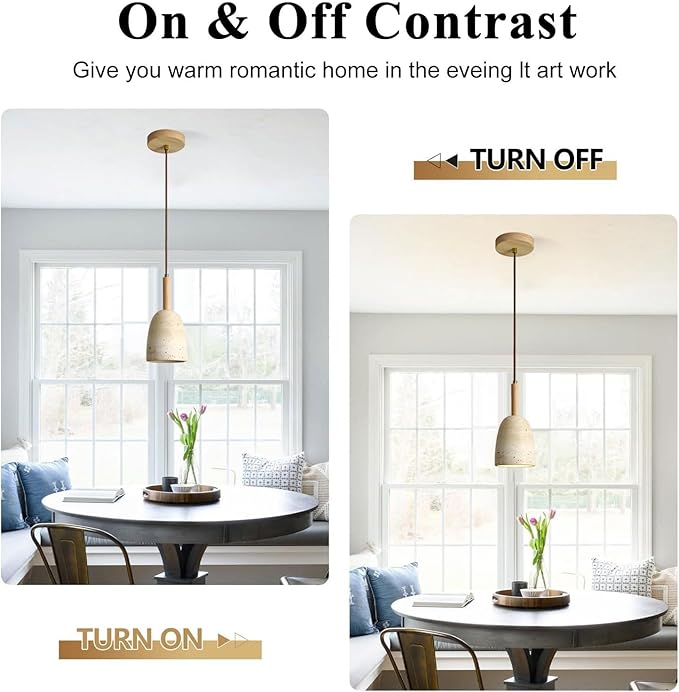 Japanese Style Wabi Sabi Stone Shade Pendant Lamp, Modern Wood Pendant Light, Bedroom Bedside Pendant Light for Living Room Dining Room Table Ceiling Hanging Lamp