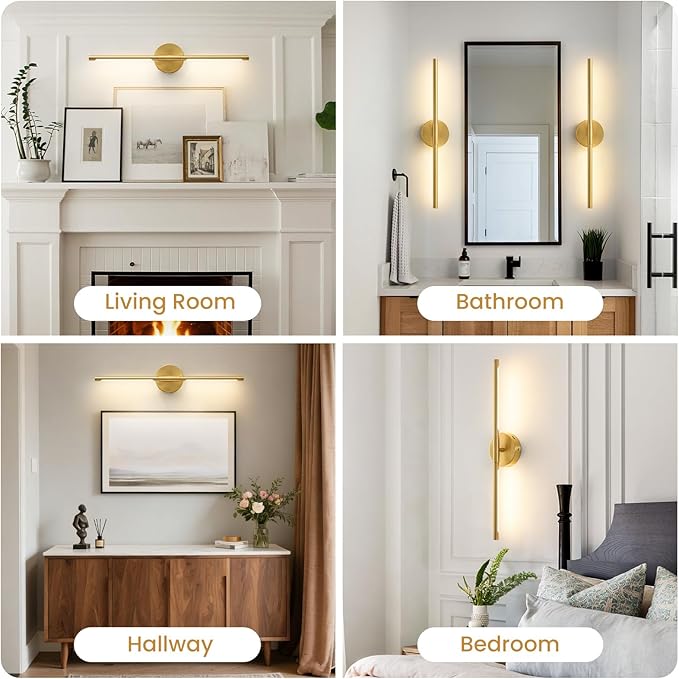 Lightania Wall Sconces Set of Two, 24'' Modern Gold LED Wall Lights, 360° Rotatable, 2700K-5000K Adjustable, Hardwired 3CCT Dimmable Wall Sconce Light Fixture for Living Room Bedroom Hallway, ETL