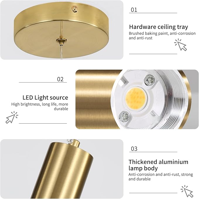 3 Pack Modern Kitchen Island Hanging Light, Gold LED Pendant Lights Fixture, Bubble Acrylic, 3 Color Temperatures, Mini Ceiling Chandelier Lighting for Dining Room, Bedroom, Foyer Entrance, Cafe Bar