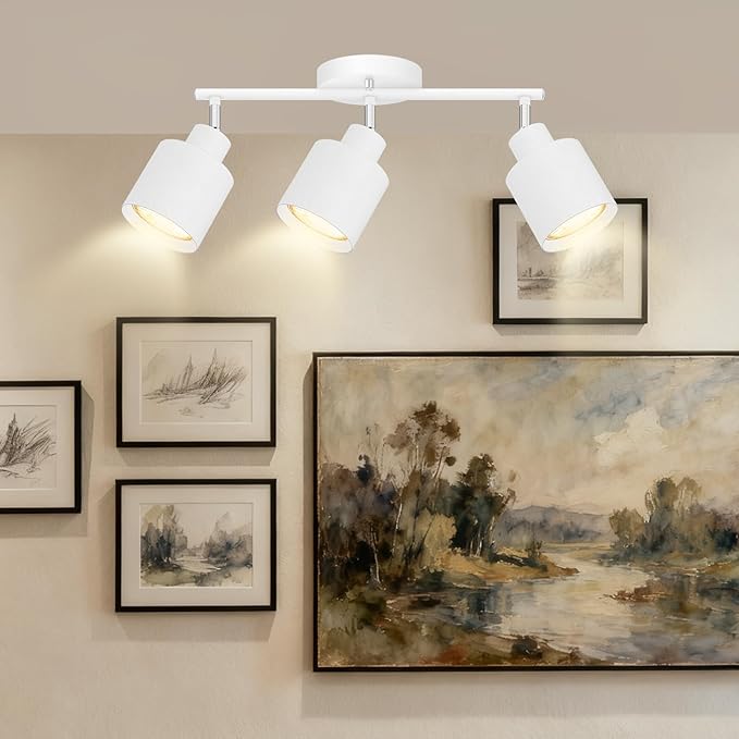 3-Light Led Track Lighting,White Ceiling Lighting Fixtures,Wall Sconces Ceiling Spotlight with Foldable Light Arms for Kitchen, Closet, Bedroom,GU10 Socket, Bulbs Not Included