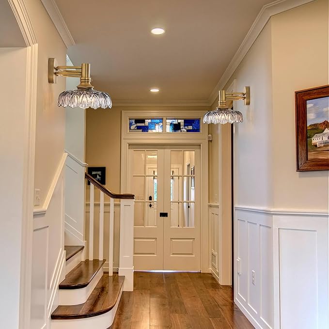2 Light Bathroom Vanity Lights Grey Glass Lampshade Wall Sconces for Kitchen Dining Room Bedroom Hallway