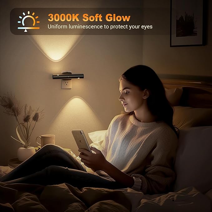 JandCase LED Night Light with 180° Rotatable Plug, Modern Night Lights Plug into Wall, 0-100LM Dimmable Night Light with Dusk-to-Dawn Sensor, for Bathroom Hallway Bedroom Stairway, 1 Pack