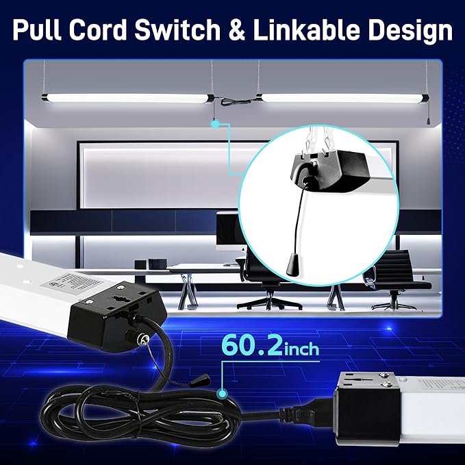hykolity 4FT 70W LED Shop Light Linkable, 8000lm(300w Equivalent), 5000K Utility Shop Lights for Garages, Workshops, Basements, Hanging or FlushMount, with Power Cord and Pull Chain, ETL, 4 Pack