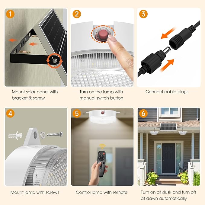 Solar Ceiling Lights 2 Pack, Daytime & Night 3200K/4000K/6000K Dimmable Shed Lights with On/Off Switch & Remote, 120LED*2 Solar Lights Outdoor & Indoor for Home Barn Shop Carpot Chicken Coop