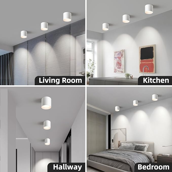 OKELI White Hallway Flush Mount Ceiling Light Fixtures for Kitchen Entryway, Modern LED Dimmable Close to Ceiling Lighting, 4.6'' Cylinder Ceiling Lamps for Dining Room Living Room, 20W 4000K 3 Pack
