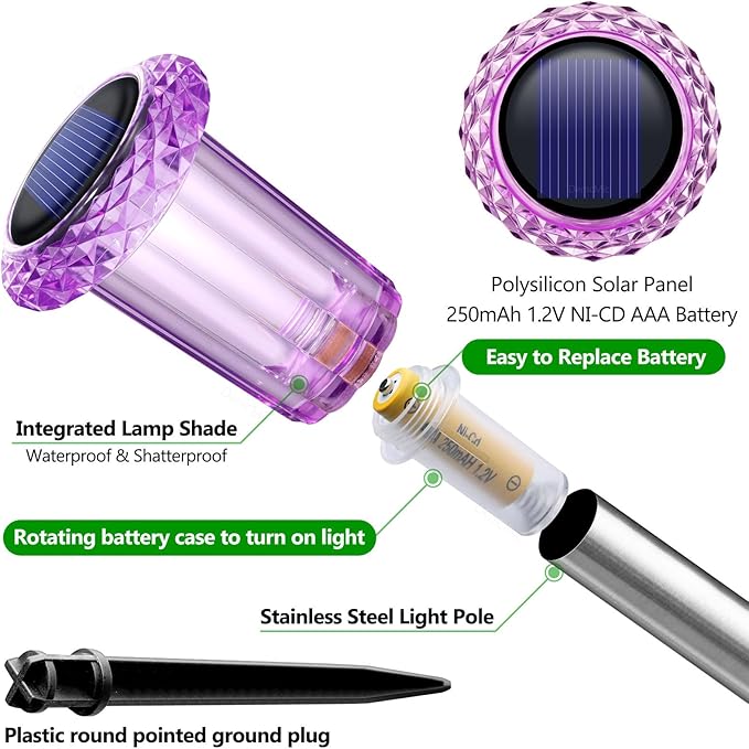 DenicMic Halloween Solar Lights Outdoor 15 Pack Waterproof Purple LED Stainless Steel Stake Outside Lights for Yard Pathway Garden Driveway Walkway Landscape Path Halloween Decorations Outdoor