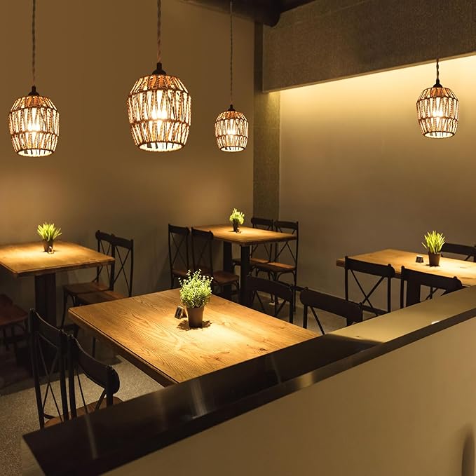 Plug in Pendant Light, Industrial Hanging Light with Plug in Cord Hemp Rope On/Off Switch Farmhouse, Vintage Pendant Light Fixture, Hanging Lamps for Dining Room
