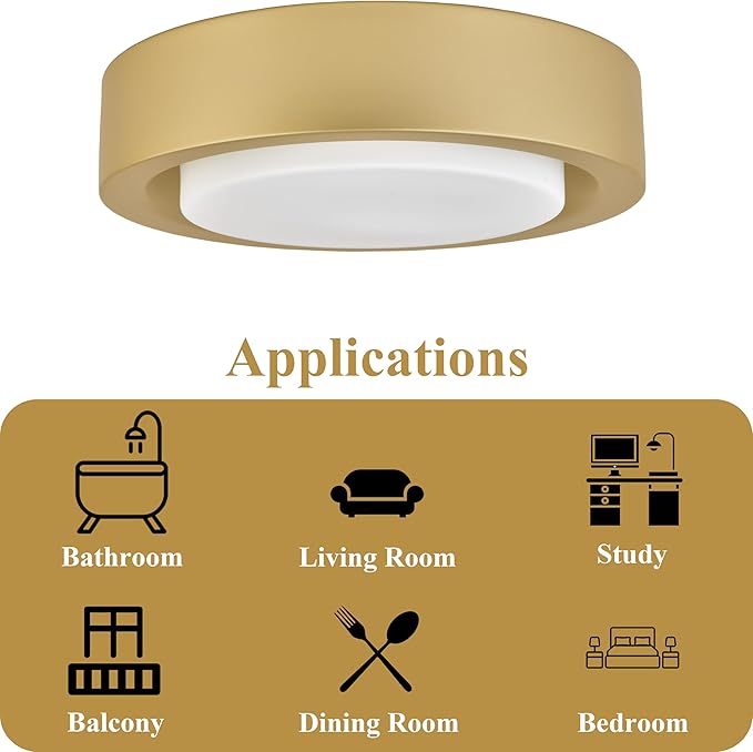 COTULIN 13-Inch Modern Gold Flush Mount Ceiling Light Fixture with White Glass Shade - Ideal for Bedroom, Hallway, Entryway, Living Room, Stairwell, and Kitchen
