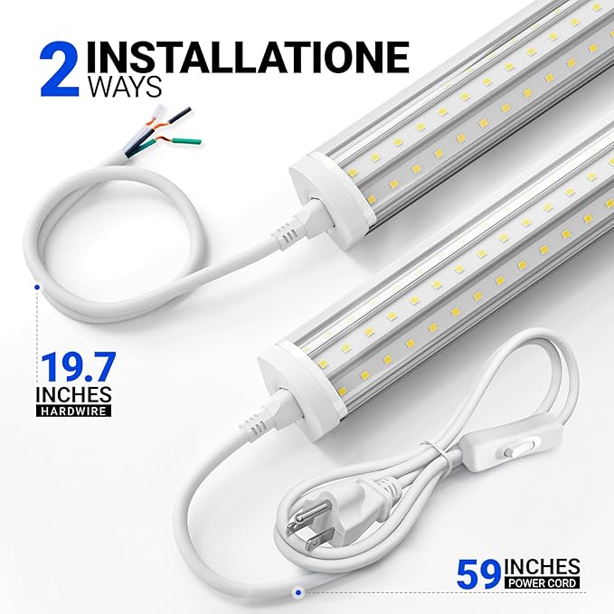 Barrina 8FT LED Shop Light, 140W 17000LM 5000K, U-Shaped 3 Rows LED Garage Lights, Linkable, Hanging & Flush Mount, 8 Foot Commercial LED Shop Lights for Garage, Workshop, Kitchen, 6 Packs, Silver