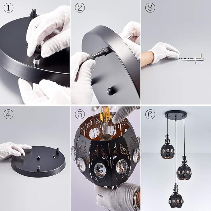 YLONG-ZS 3-Light Industrial Pendant Lighting Vintage Hanging Ceiling Light Fixtures,Farmhouse Rustic Lantern Pendant Light Hanging Lamps for Dining Room,Living Room, Hotel