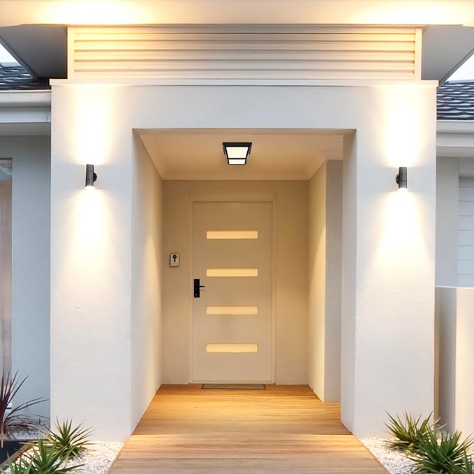 Maxxima 9" Black LED Outdoor Porch Ceiling Light Fixture - Features Frosted Lens, 3000K Warm White, 1,000 Lumens, Wet Rated, Ideal for Entryway, Patio, and Home Exterior Lighting