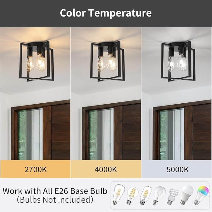 WILON Black Ceiling Light Fixture, 3-Light Modern Farmhouse Chandelier Industrial Semi Flush Mount for Hallway Bedroom Living Room Foyer Entryway Kitchen Hall Dining Laundry Office