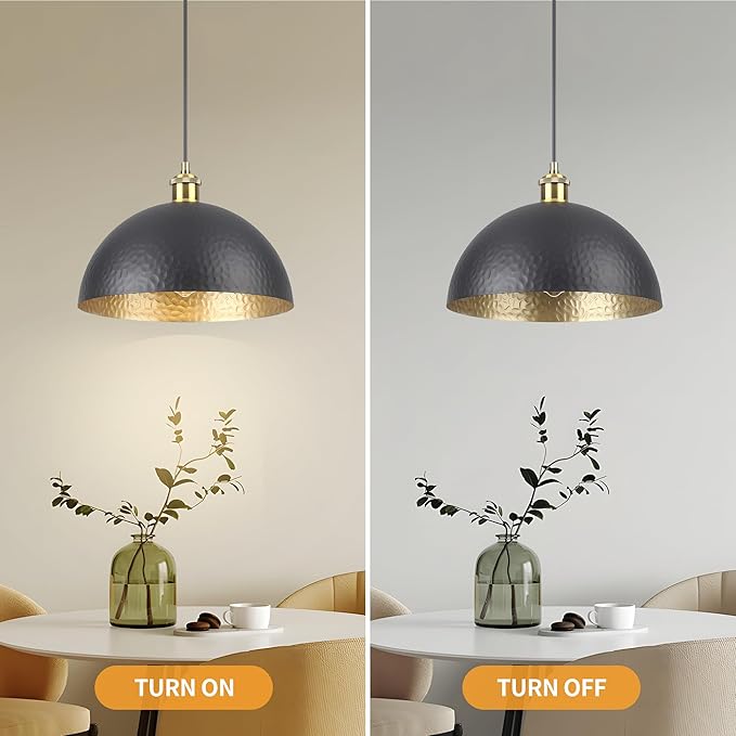 Black Farmhouse Pendant Light with Hammered Metal Shade Vintage Dome Pendant Light Adjustable Hanging Lighting fixtures for Kitchen Island Dining Room Hallway and Bar