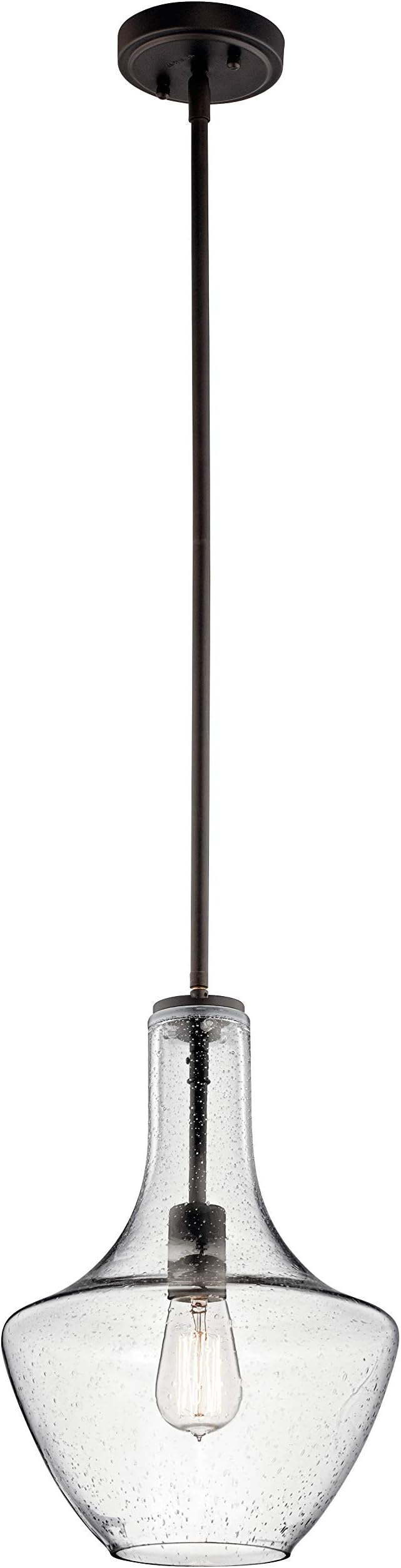 Kichler Everly 15.25" Kitchen Bell Pendant in Olde Bronze®, 1-Light Clear Seeded Glass Pendant Light, (15.25" H x 10.5" W), 42141OZCS