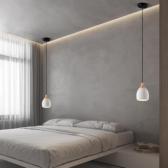 Concrete Pendant Light with Wooden, E26 Hanging Light for Restaurant Bar, Modern Industrial Hanging Cement Pendant Lighting Fixture for Kitchen Island Dinning Room Bedroom(1-Pack)