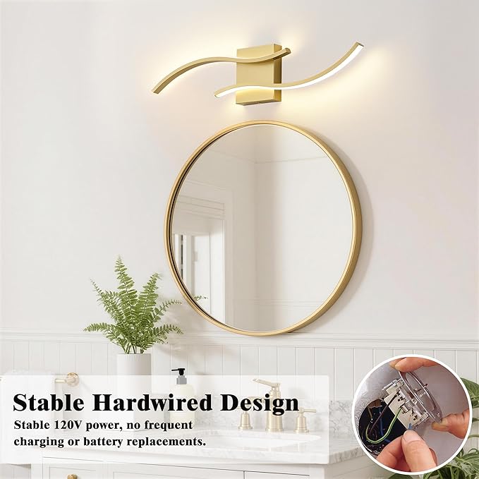 KARTOOSH 1 Pack Gold Light Fixture Hardwired Bathroom Vanity Lights Fixtures Over Mirror 23.6 Inch 3CCT Dimmable Modern Wall Lights for Mirror Kitchen Living Room Cabinet Porch Hallway