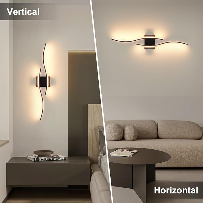 KARTOOSH Battery Operated Wall Sconces Set of Two with Remote Control, Dimmable/3 Color/Night-Light/Timer/Memory, Black Modern Wireless LED Sconce for Living Room, Hallway, Bedroom, 27.5 Inch (2 Pack)