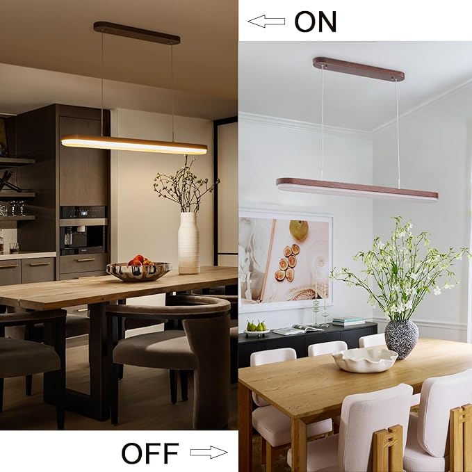 EDISLIVE Modern Linear LED Island Light Dimmable LED Chandelier 38.6 in Adjustable Linear Hanging Light Fixture 3000K-6500K 37W Pendant Light with Iron Acrylic for Dinning Room Kitchen，Walnut Brown
