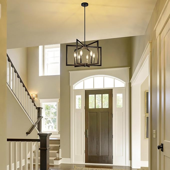 Sigaitwei 6-Light Black Chandelier,Dining Room Light Fixture Geometric Metal Modern Chandelier,Hanging Industrial Chandelier for Dining Room Kitchen Island Entryway Stairway Foyer Hallway.