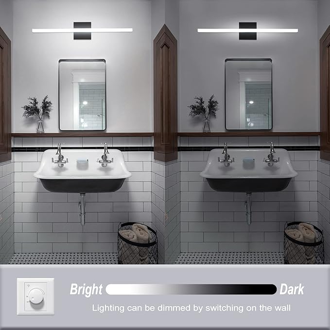 Combuh Bathroom Light Fixtures Dimmable Black Vanity Lights Bar 24 Inch 14W Bathroom Lights Over Mirror ip44 Wall Sconces Daylight White 6000K