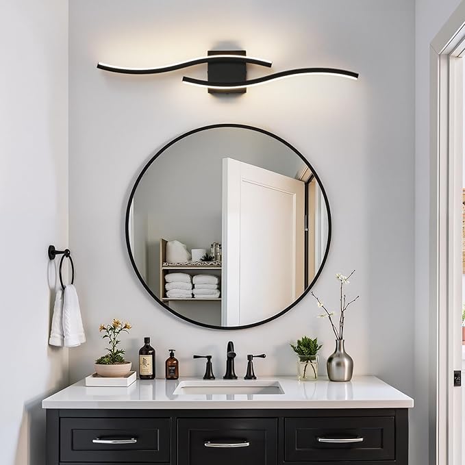 WOSHITU Bathroom Vanity Lights Over Mirror: 31.5 Inch 32W Black LED Bathroom Lighting Fixtures 5CCT Dimmable 2700-5000K Vanity Lighting Modern Bath Sconces Wall Light for Mirror Bedroom Living Room