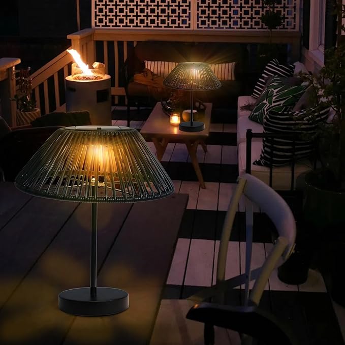 Solar Table Lamp Outdoor Solar Table Lamps Rattan Waterproof LED Lights Outdoor Lamps for Patio Garden Yard Bedroom Living Room Tabletop Outside