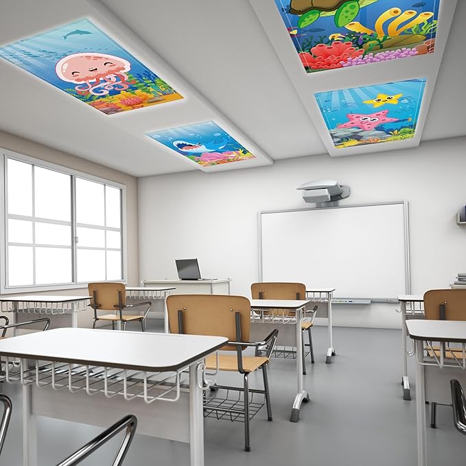 6 Pcs Fluorescent Light Covers with 60 Magnets Decorative for Classroom Ceiling Lights 4 x 2 Feet Magnetic Light Cover Filter Easy Install for VBS Office Hospital Home Ceiling Supplies (Ocean Animal)