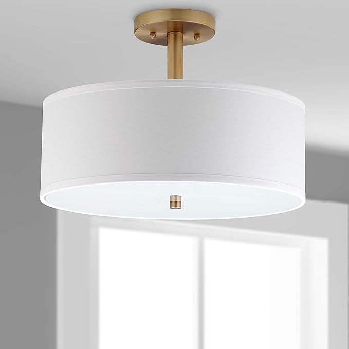 SAFAVIEH Lighting Collection Clara Gold 16-inch Diameter Semi Flush Mount Ceiling Light Fixture (LED Bulbs Included)