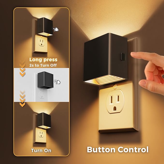 L LOHAS LED Night Lights Plug into Wall,[2-Pack] Plug in Night Light with Dusk to Dawn Sensor,Brightness Adjustable,RGB Color Changing,Dimmable Nightlight for Adults Bathroom Hallway Kitchen