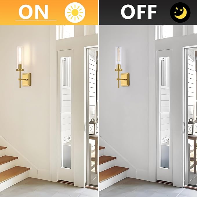 Gold Wall Sconces Lighting Set of 2, Hardwired Bathroom Vanity Light Fixture with Clear Glass Shade, Farmhouse Wall Mounted Lights for Mirror Bedroom Living Room Kitchen (Bulbs Not Included)