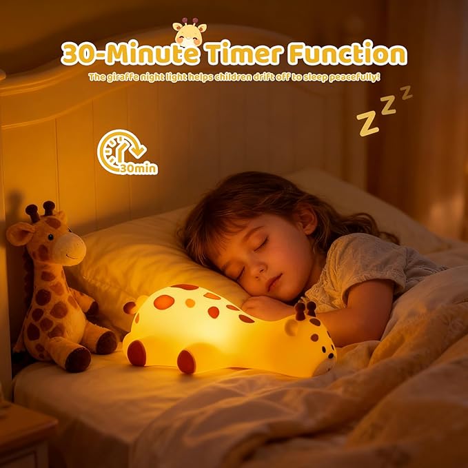 Kawaii Giraffe Lamp Silicone Night Light, Tap Control Squishy Baby Lights for Nursery, 3 Levels Dimmable Rechargeable LED Bedside Lamp with Timer, Giraffe Gifts for Toddler, Bedroom, Toy