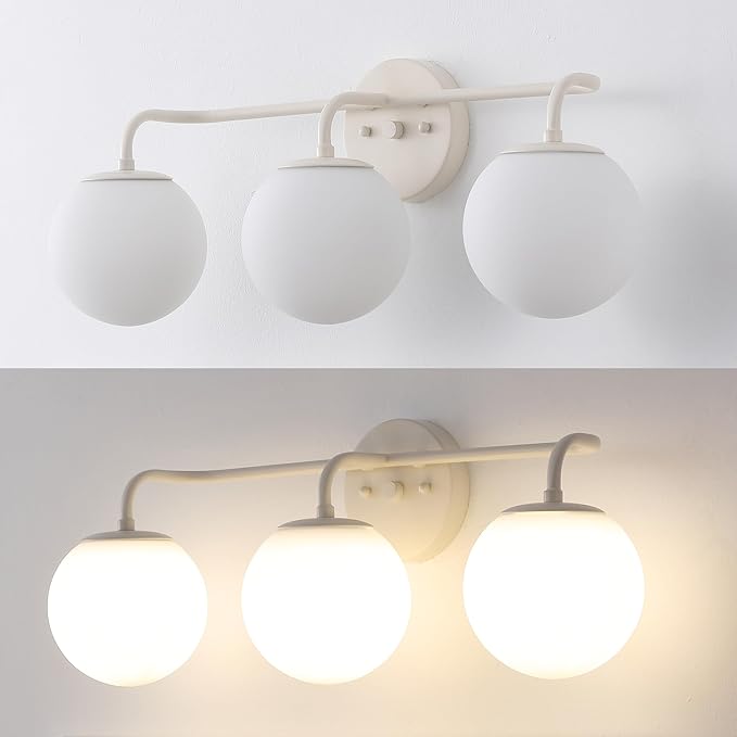 JONATHAN Y 25" Almond Modern Globe Wall Sconce Vanity Light for Bathroom, White Frosted Glass Shade, Midcentury Parisian Bistro Wall Lamp, LED Bulb Included (JYL3536C)