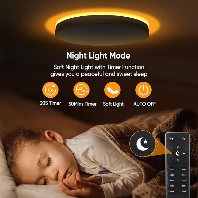 Lightania 11 Inch Flush Mount Ceiling Light with Remote Control & Night Light, 5CCT Dimmable Ceiling Light Fixture, 20W 2000LM 2700K-6500K Adjustable LED Ceiling Lights for Bedroom Kitchen, White Gold
