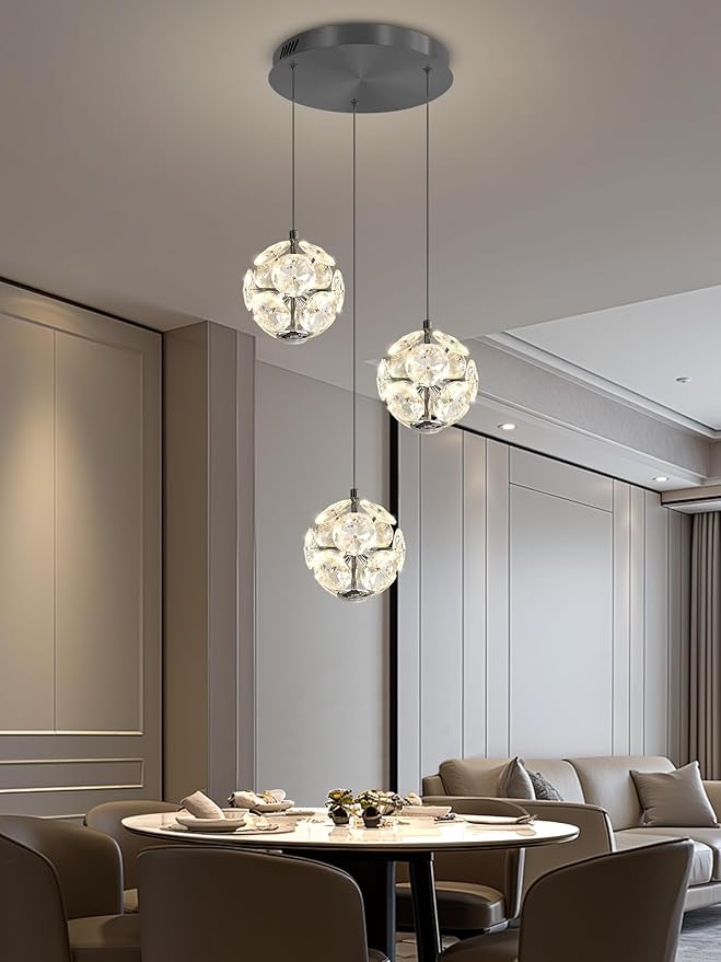 ykolupty Modern Black Pendant Light Contemporary LED Ceiling Hanging Pendant Lights Crystal Globe Chandelier for Kitchen Island Dining Room Bedroom Entryway