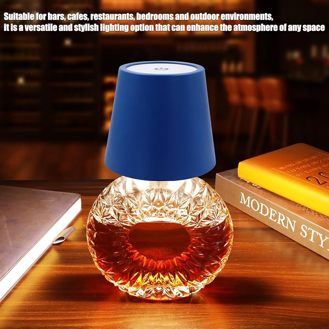 Wireless Bottle Lamp with Remote Control, Rechargeable RGB Wine Bottle with 3Modes Light Dimming, Waterproof Touch Lamp Head for Room, Bar, Restaurant and Party Decorations(Blue RGB)