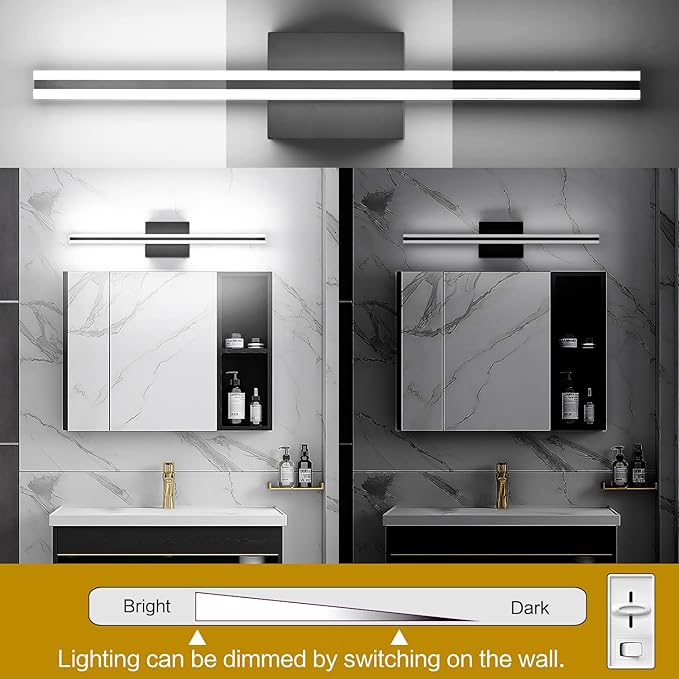 SOLFART 24 Inch Bathroom Vanity Light, Dimmable Black LED Bathroom Lighting Fixture, Modern Mirror Light for Makeup & Shaving