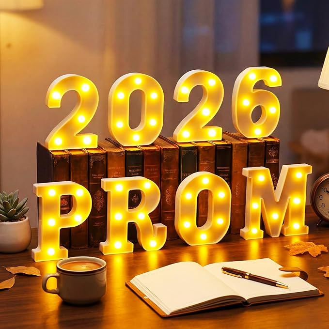Woanger 8 Pcs 2026 Prom Light up Letters Sign Set LED Graduation Decorations Marquee Class of 2026 Ornaments for Graduation High School College Table Home Party Supplies, Battery Operated