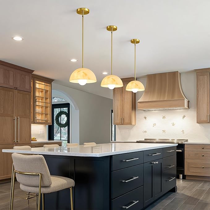 Modern Pendant Light Fixtures: 10 Inch Resin Shade Mid Century Chandelier - Adjustable Gold Pendant Lighting for Kitchen Island Living Room Hallway