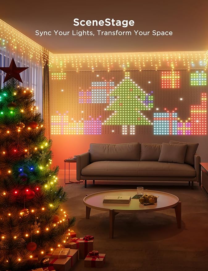 Govee Outdoor Lights Set, Includes Curtain Lights, String Lights, & Icicle Lights, House Decor for Indoors & Outdoors, RGBIC Smart LED Lights, Holly-Jolly Christmas Bundle 1 Pack Each