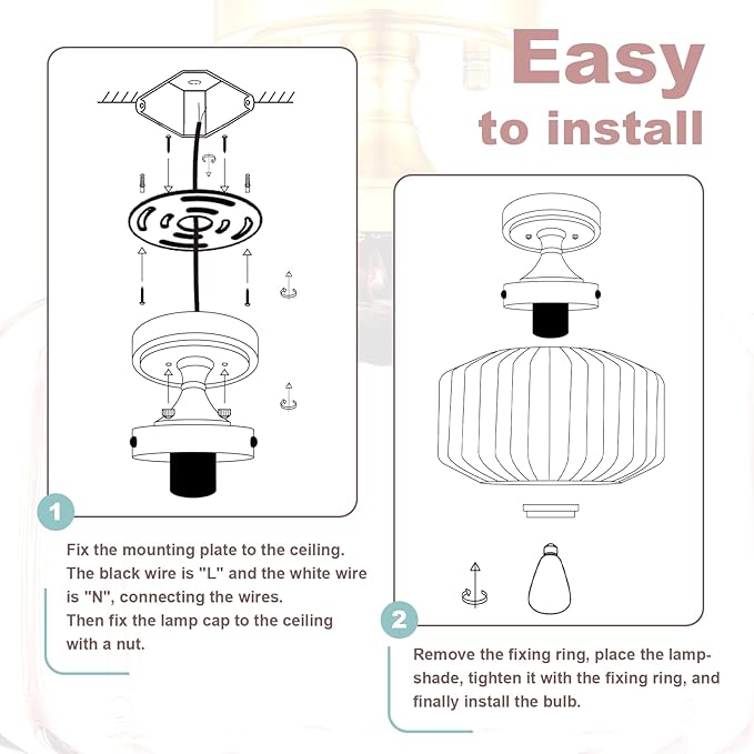 Flush Mount Ceiling Light Gold Light Fixture Set of 2 Striped Glass Shade Pink Chandelier Farmhouse Semi Flush Mount Light for Pantry Bar Cafe Hallway Entryway